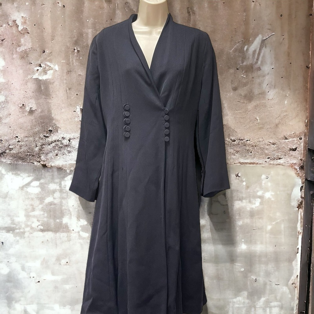 Vintage 1930s-1940s Dark Blue Wool Princess Double Breasted Coat Original WWII - Picture 3 of 16